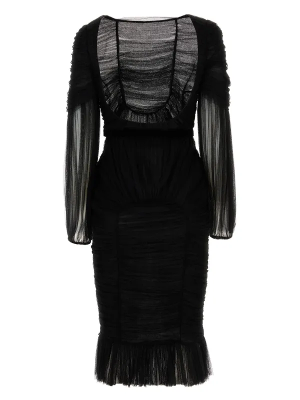 black sheer midi dress Estelle off-shoulder semi-sheer midi dress in Black (Final Sale), XS / Black main image 0