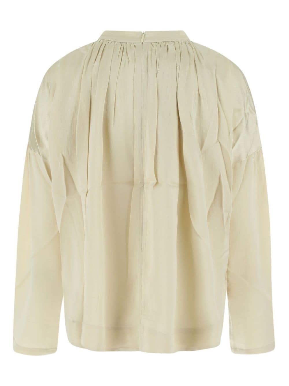 Shop Co Ruched-detail Round-neck Blouse In Neutrals