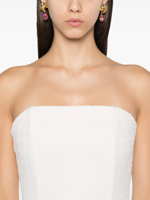 Oscar De La Renta Strapless Tweed Midi Dress White FARFETCH HK