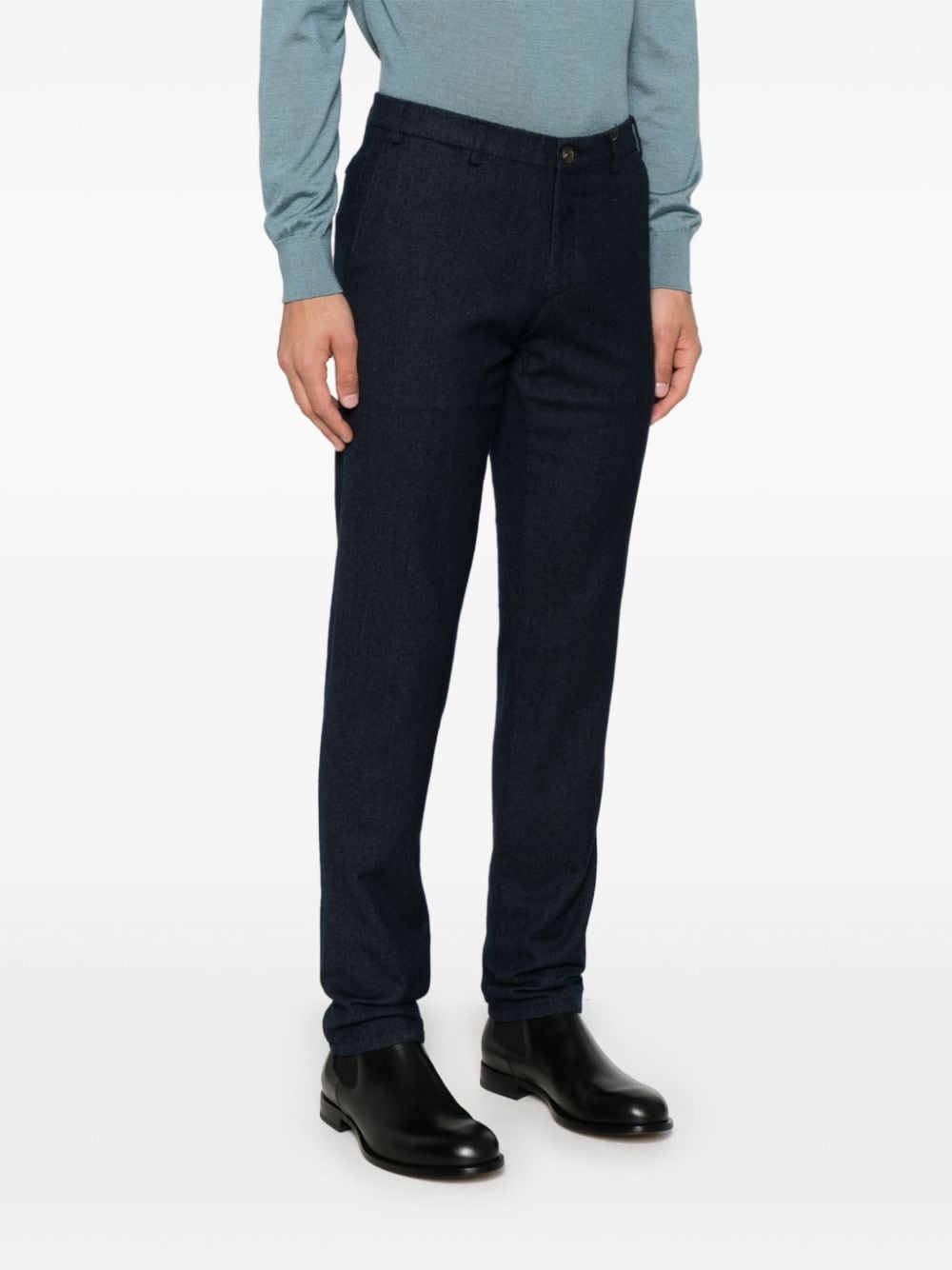 Shop Canali Twill Trousers In Blue