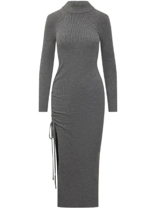 grey ruched midi dress Moment In Time Light Grey Floral Midi Dress main image 0