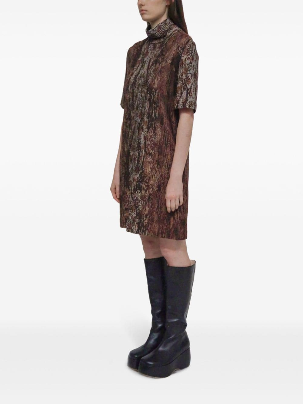 Shop Rosetta Getty Mock-neck Shift Dress In Brown