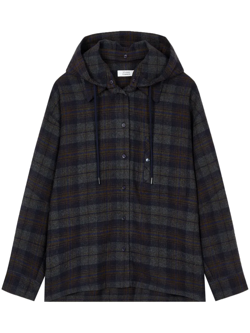 STUDIO TOMBOY camisa con cuadros estampados y capucha | gris | Image 1