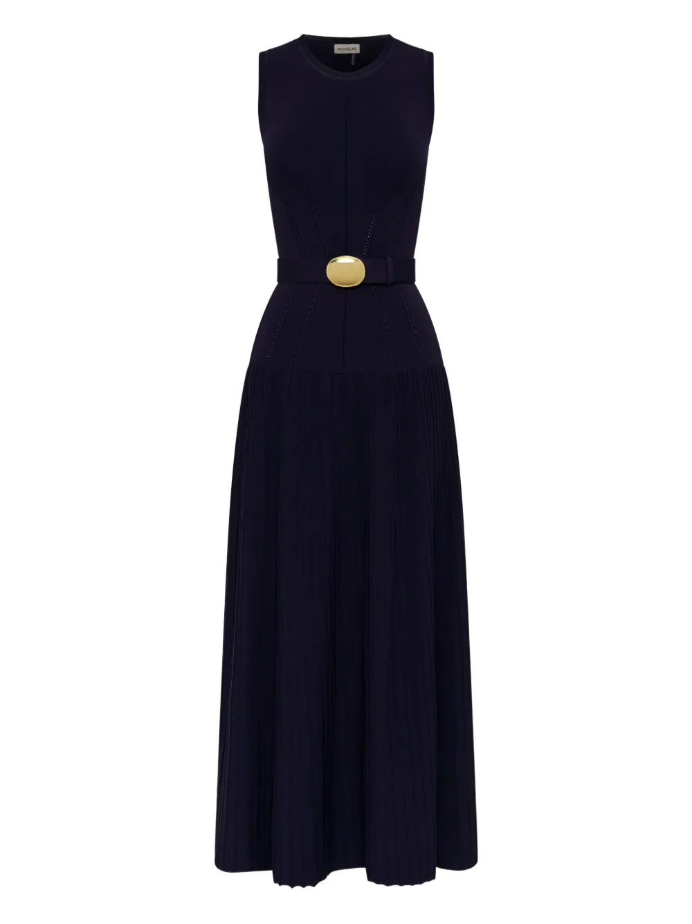 Madison pleated belted maxi dress