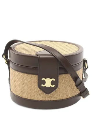 Celine Pre Owned 2020 2023 Braided Straw Tambour Crossbody Bag Brown FARFETCH LB