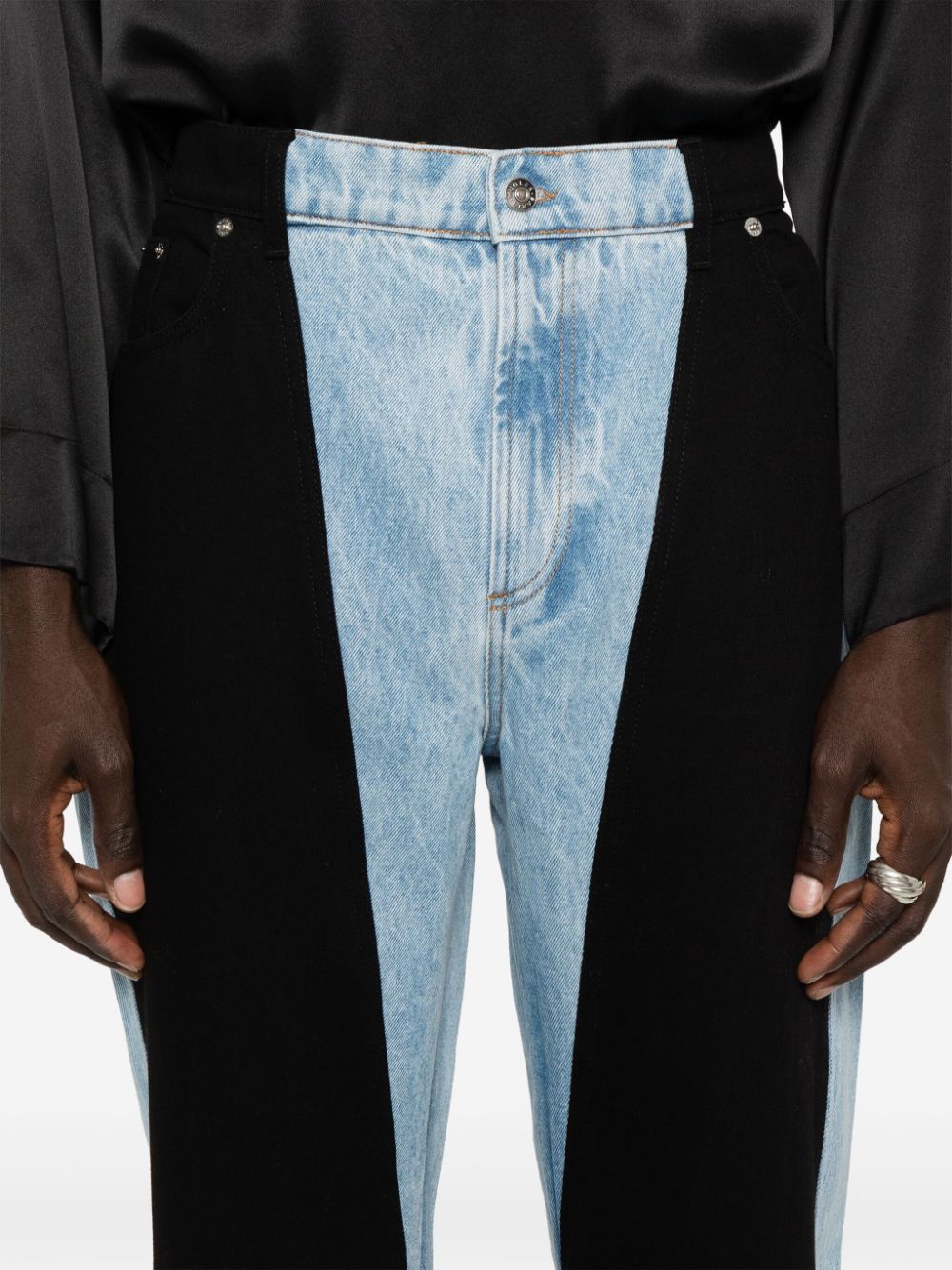 Shop Mugler Colourblock Straight-leg Jeans In Blue