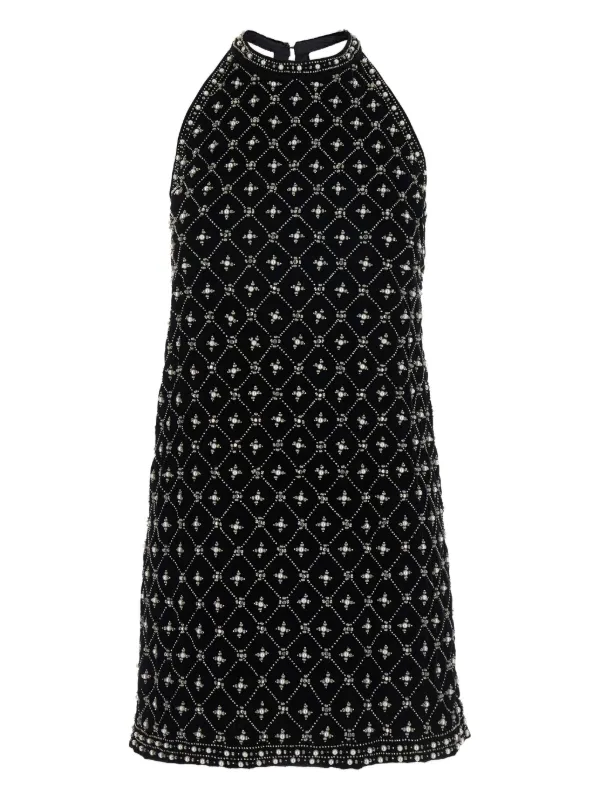 TWINSET crystal-embroidered Velvet Mini Dress | Black | FARFETCH