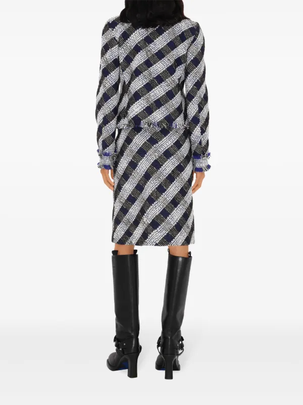 極美品□BURBERRY GOLF/バーバリー ゴルフ ウィンドウペン ウール×シルク シングル ツイードジャケット/ブレザー ネイビー S 日本製 正規 Burberry クロップド ツイードジャケット | ブルー | FARFETCH JP