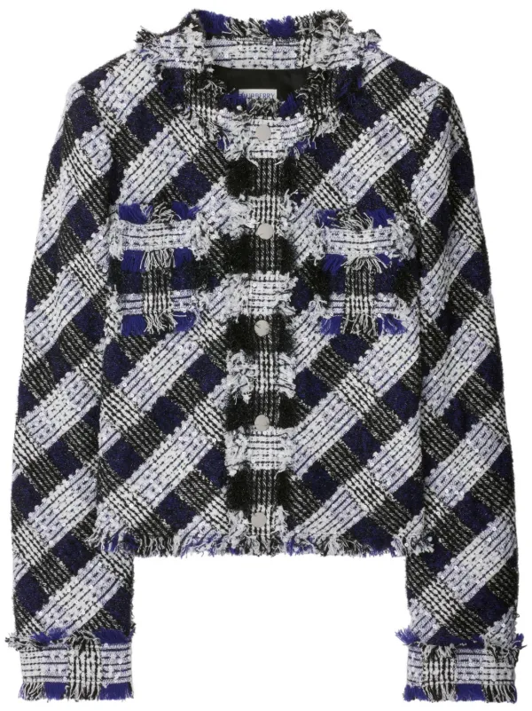BURBERRY　ツイード　ジャケット スーツ Burberry クロップド ツイードジャケット | ブルー | FARFETCH JP