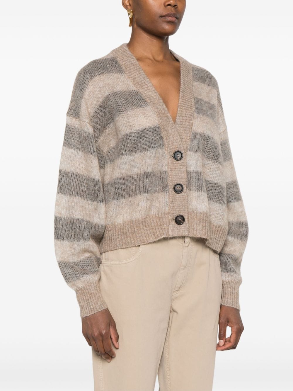 Shop Brunello Cucinelli Striped Cardigan In Brown