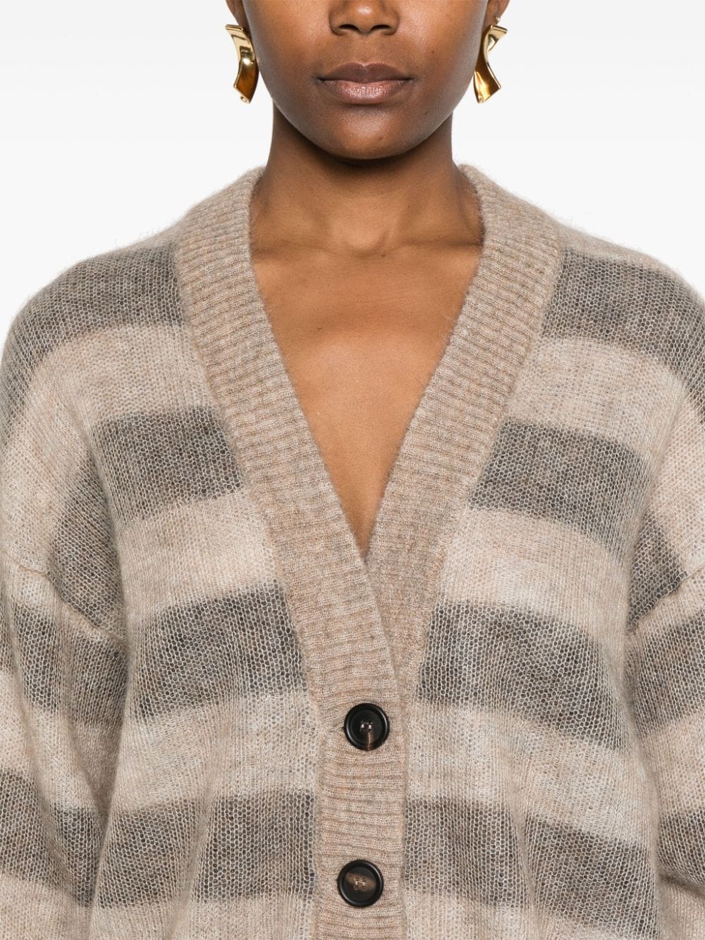 Shop Brunello Cucinelli Striped Cardigan In Brown