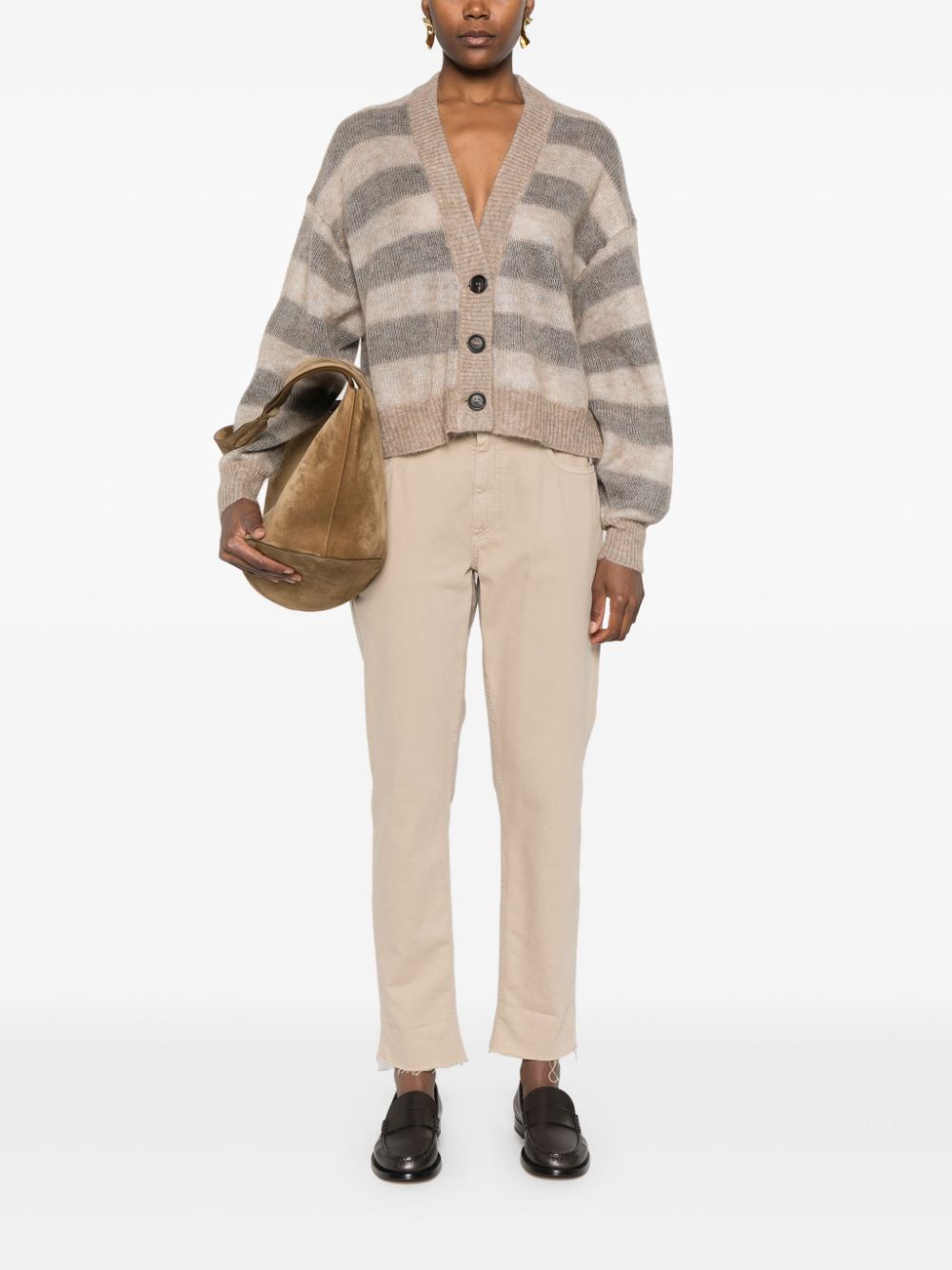 Shop Brunello Cucinelli Striped Cardigan In Brown