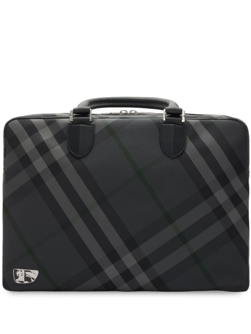 Shop Burberry Grid Check Briefcase In Black