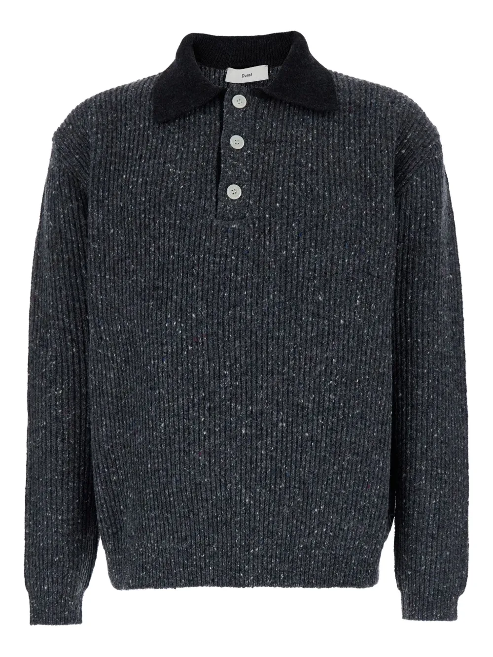Dunst Rugby Ribbed Polo Sweater In Black