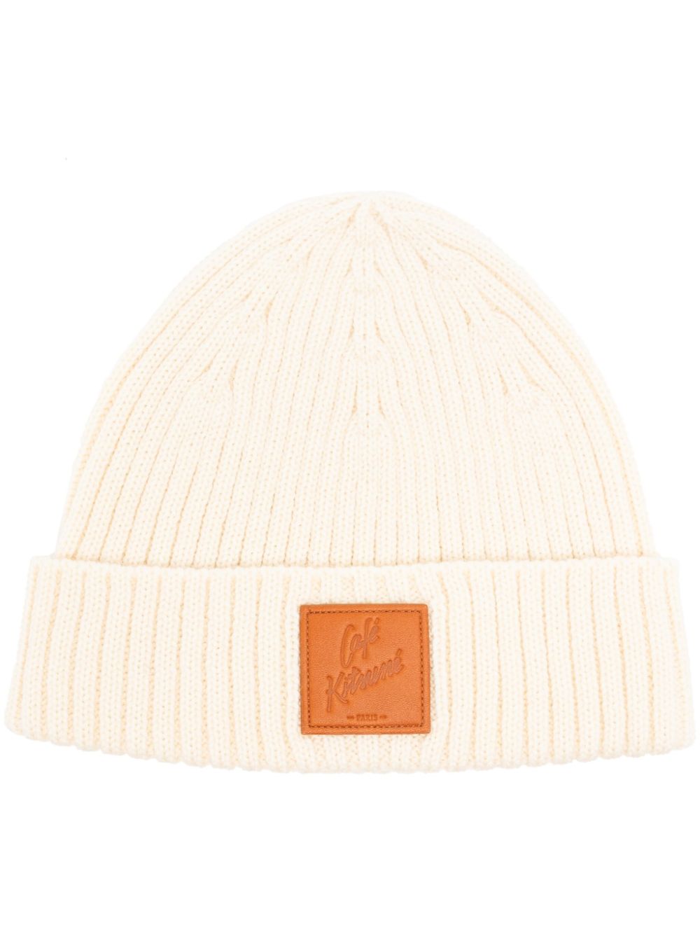 logo-patch ribbed knit beanie