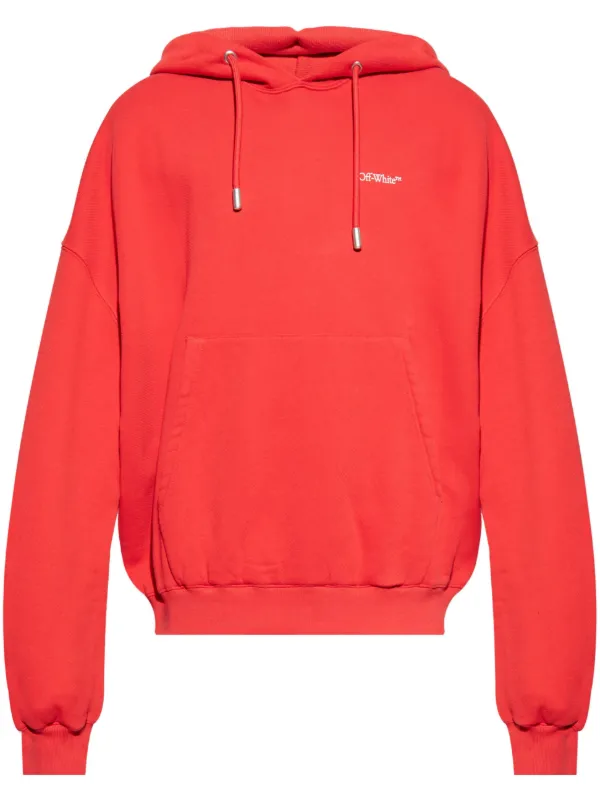 Off White logo print Cotton Hoodie Red FARFETCH