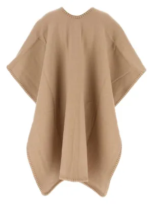 ポンチョ・ケープ FENDI FENDI ROMA WOOL AND CASHMERE BLEND CAPE NEW FENDI ROMA SAND BEIGE SILVER LUREX LOGO CASHMERE BLEND