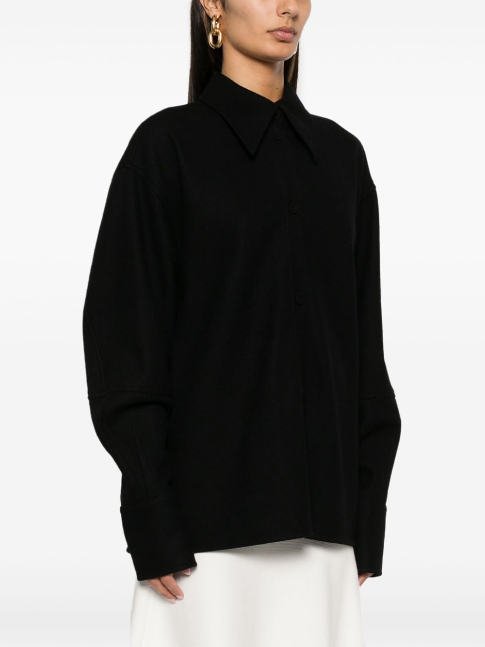 Shop Jil Sander Boiled Wool Overshirt In Black