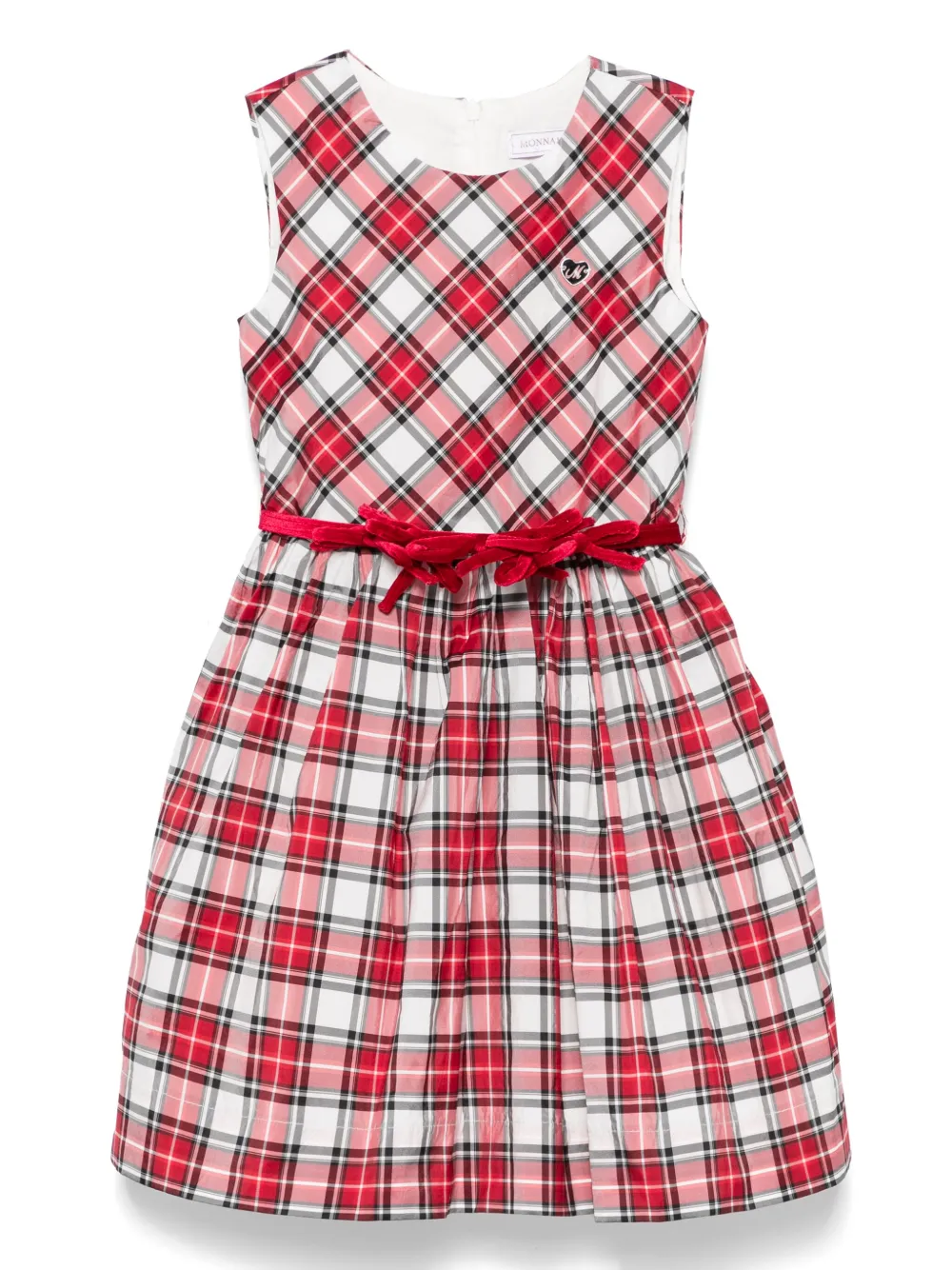 Monnalisa Tartan Gathered Dress In Red