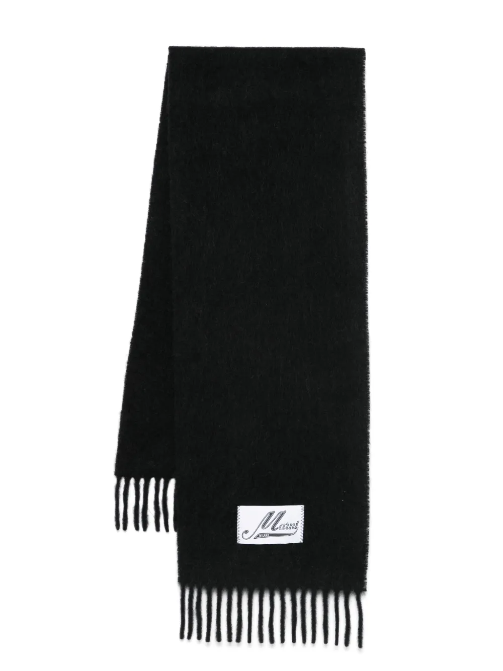 Marni Womens Blublack Brand-tab Fringed-hem Alpaca-blend Scarf In Nero