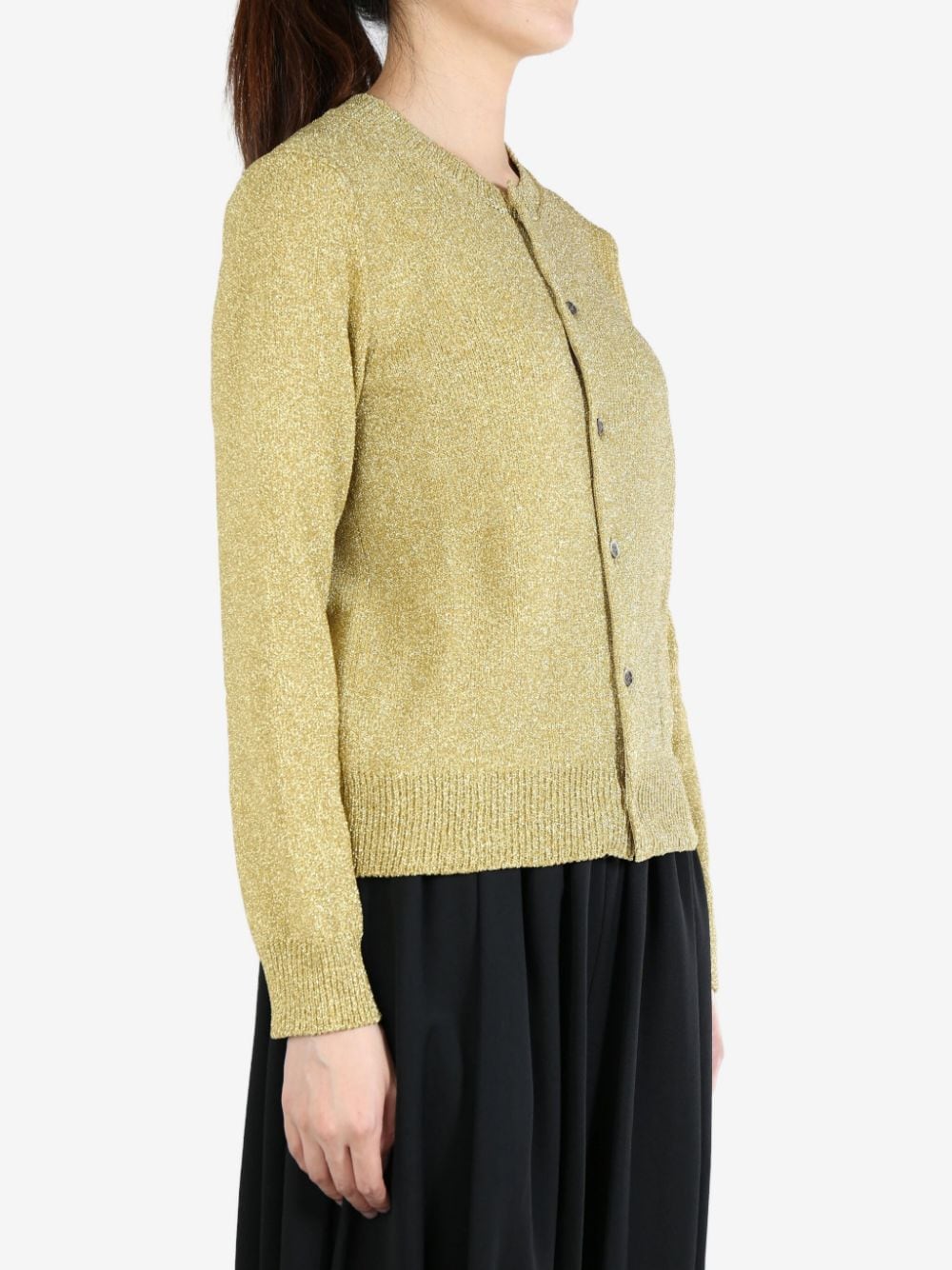 Shop Comme Des Garçons Comme Des Garçons Metallic Knitted Cardigan In Gold