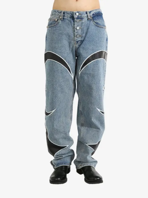 THUG CLUB leather panelled jeans