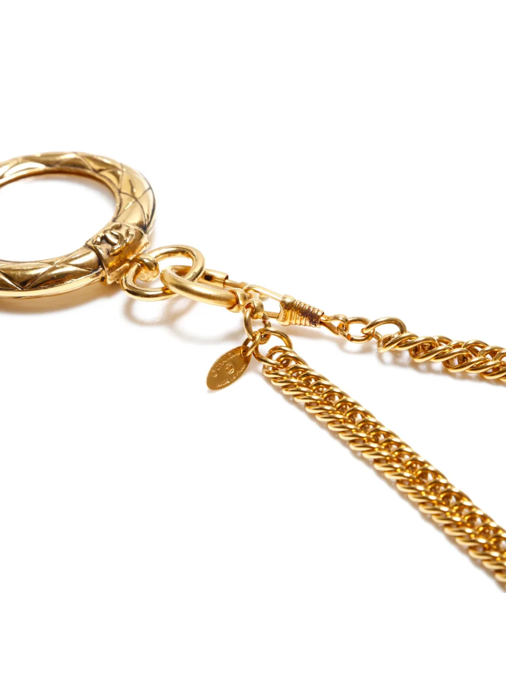 Pre-owned Chanel 1980 Hoop Pendant Chain Necklace In Gold