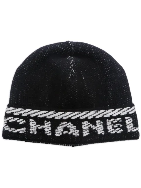 HOT SALE CHANEL 2000s logo cashmere beanie hat Women