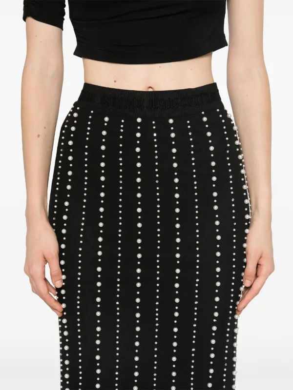 Versace Jeans Couture pearl-embellished Midi Skirt Black FARFETCH IN