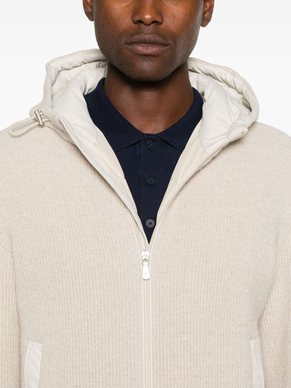 Shop Eleventy Knitted Puffer Jacket In Neutrals