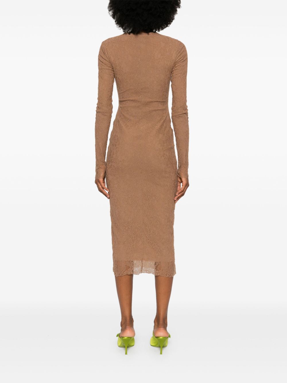 Shop Philosophy Di Lorenzo Serafini Guipure-lace Midi Dress In Brown