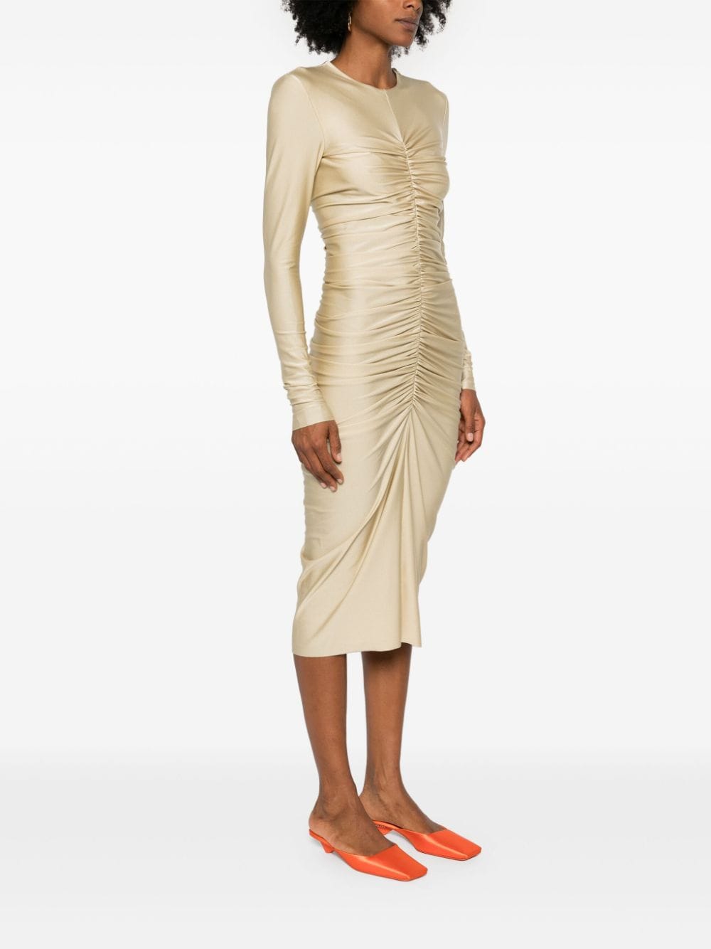 Shop Philosophy Di Lorenzo Serafini Draped Midi Dress In Neutrals