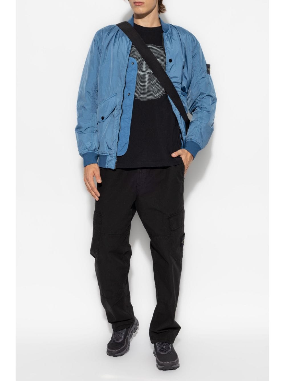 Shop Stone Island Compass-badge Bomber Jacket In Blue