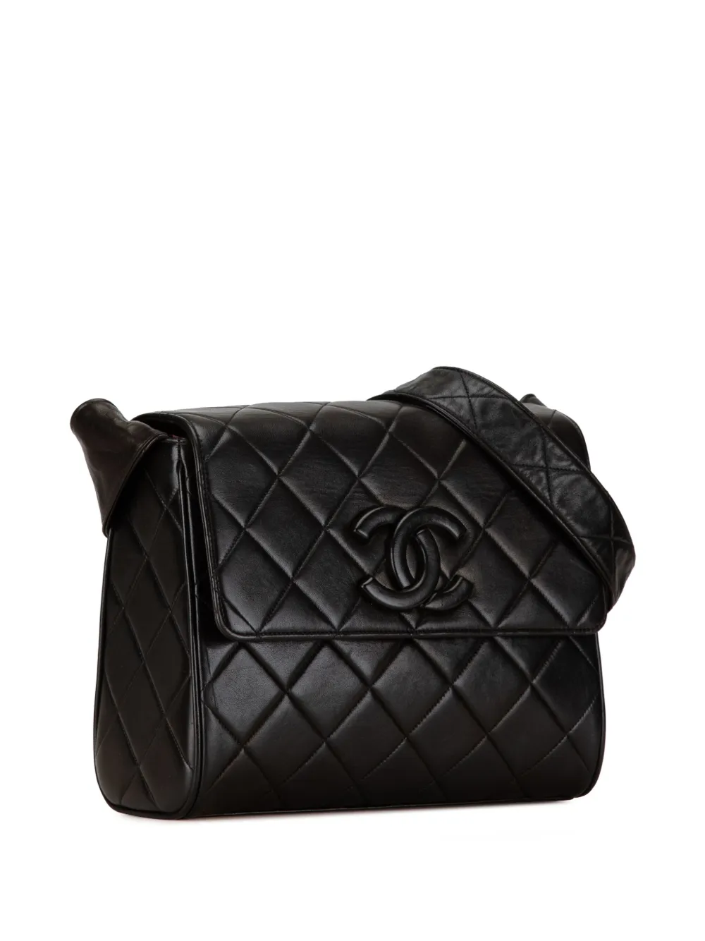 Pre-owned Chanel 1994-1996 Cc Quilted Lambskin Flap Crossbody Bag In Black