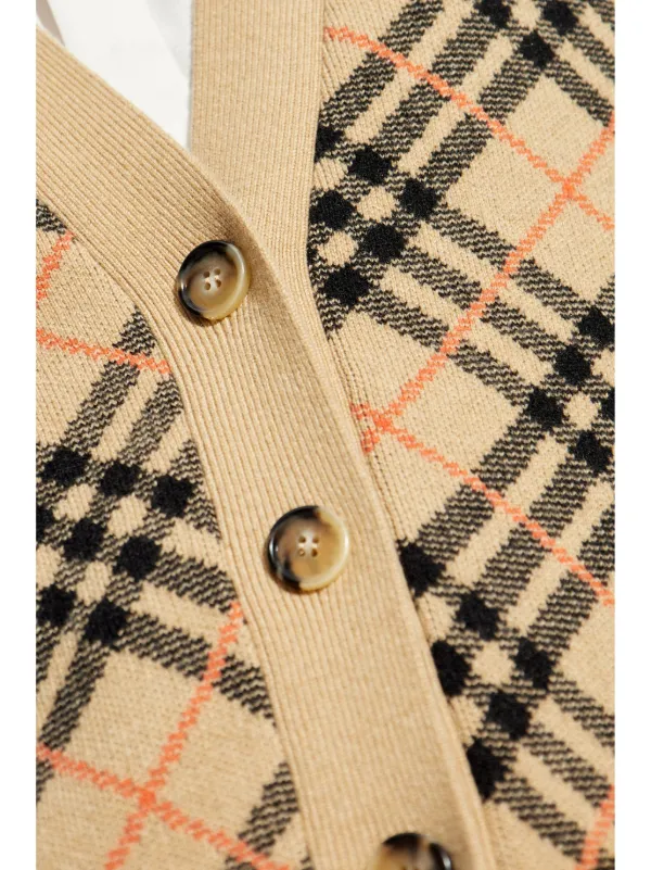 Burberry カシミヤカーディガン チェック ウールカシミア カーディガン (バーチブラウン