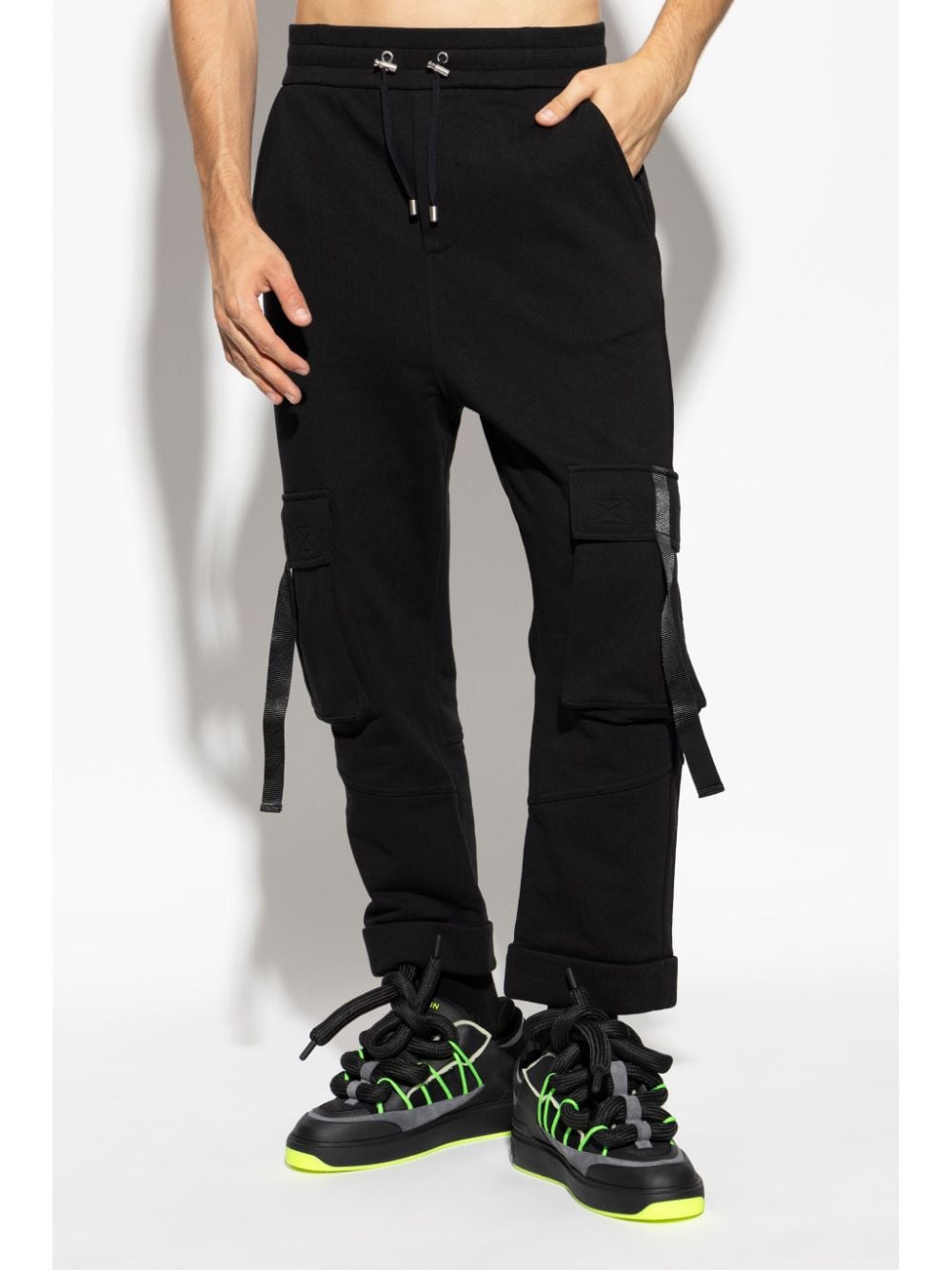 Shop Balmain Cotton Cargo Sweatpants In Black