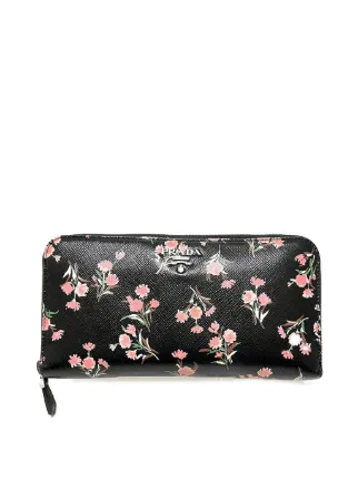 Prada Pre Owned 2000 2013 Saffiano Floral Zip Around Wallet Long Wallets Black FARFETCH UK