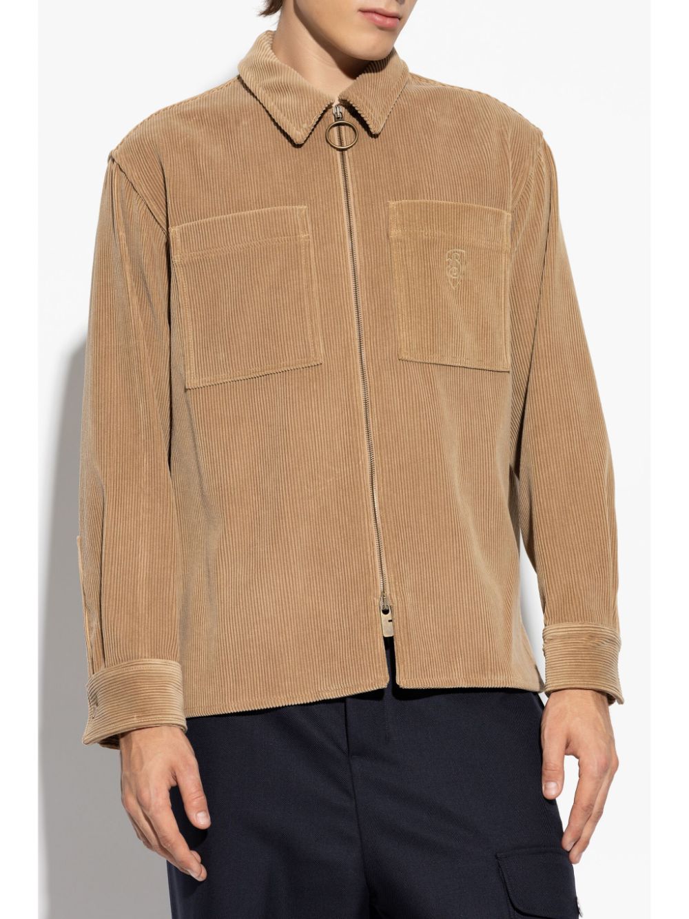 Affordable Burberry logo-embroidered corduroy shirt jacket Men