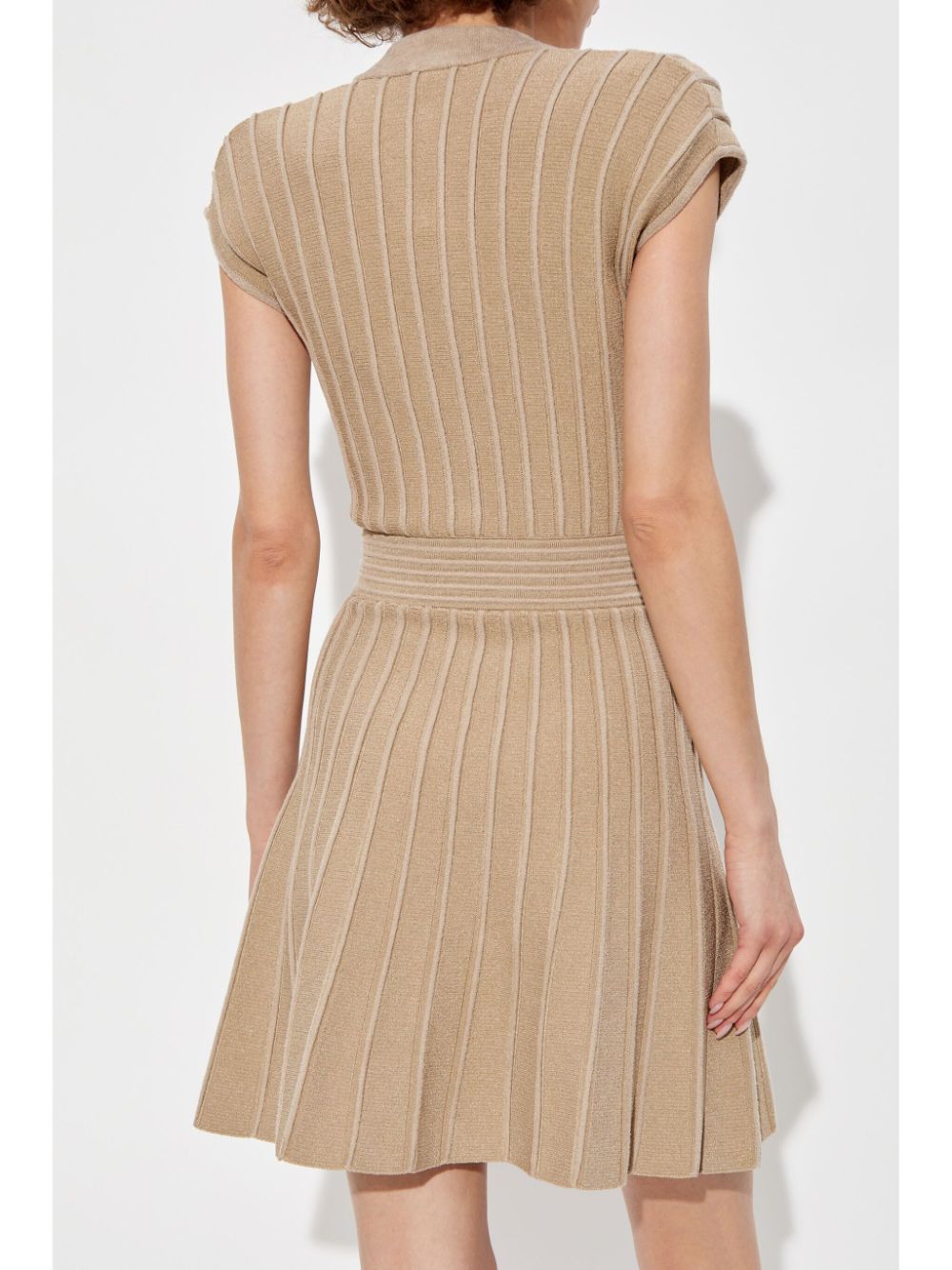 Shop Balmain Ribbed Mini Dress In 中性色