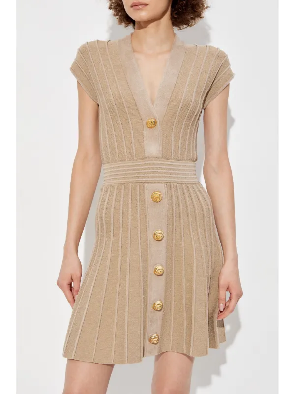 Balmain Ribbed Mini Dress | Neutrals | FARFETCH