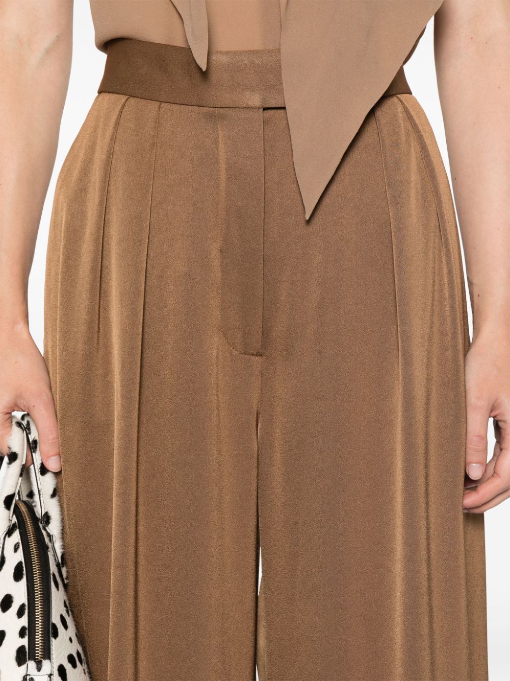 Shop Alex Perry Double-pleat Satin Trousers In Brown