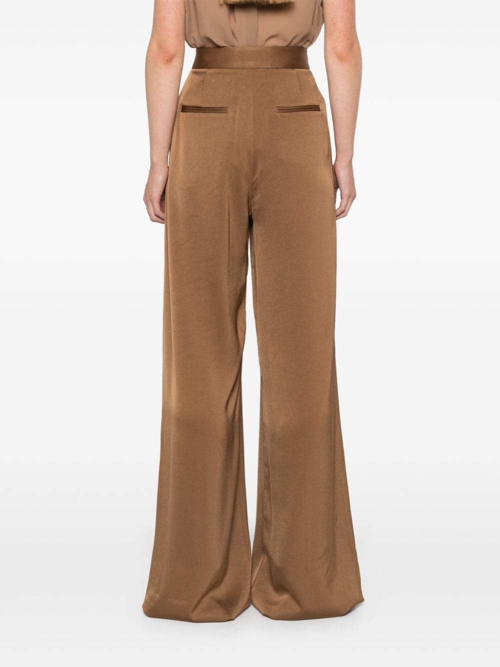 Shop Alex Perry Double-pleat Satin Trousers In Brown