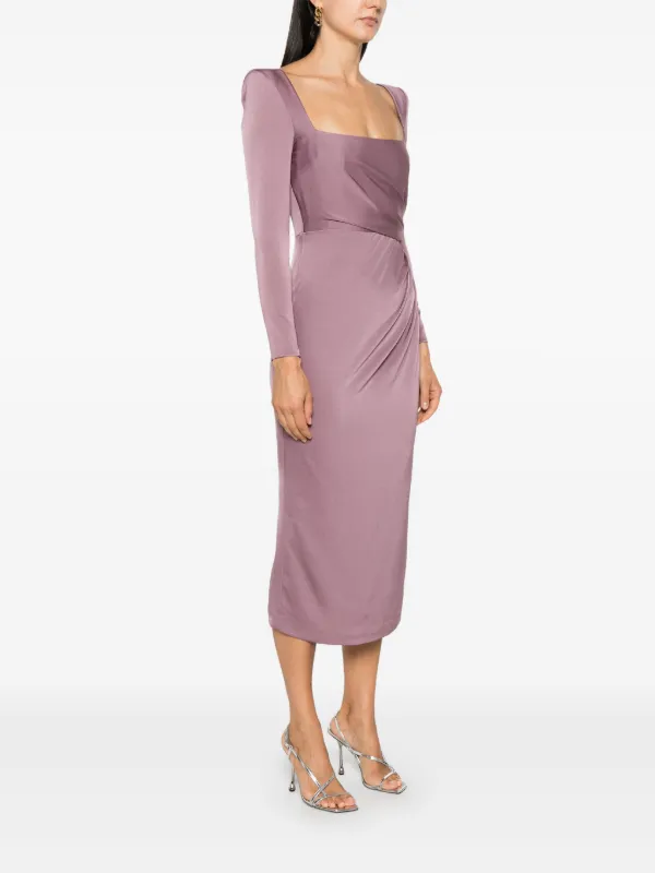 Alex Perry twist detail Satin Midi Dress Purple FARFETCH PH