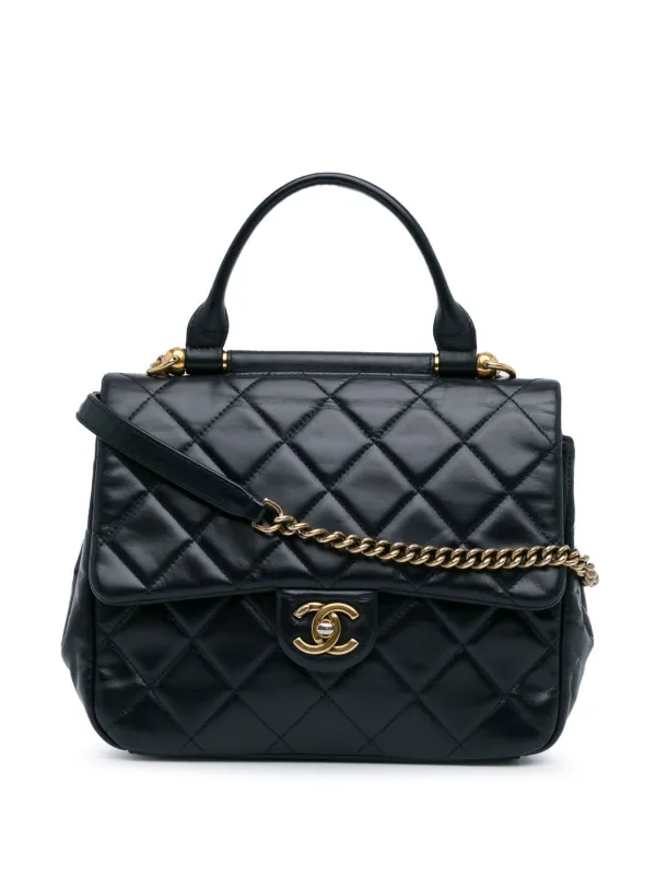 CHANEL Pre Owned 2016 2017 Small Lambskin Gold Bar Top Handle Flap Satchel Blue FARFETCH IE