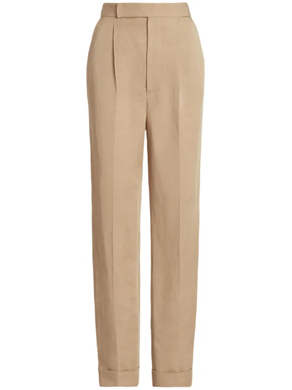 Ralph Lauren Collection Evanne Pleated Linen-blend Trousers in Neutrals