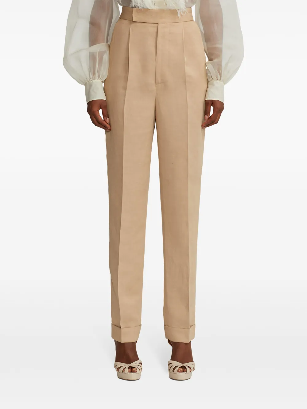 Polo Ralph Lauren Evanne Pleated Linen-blend Trousers In Neutrals