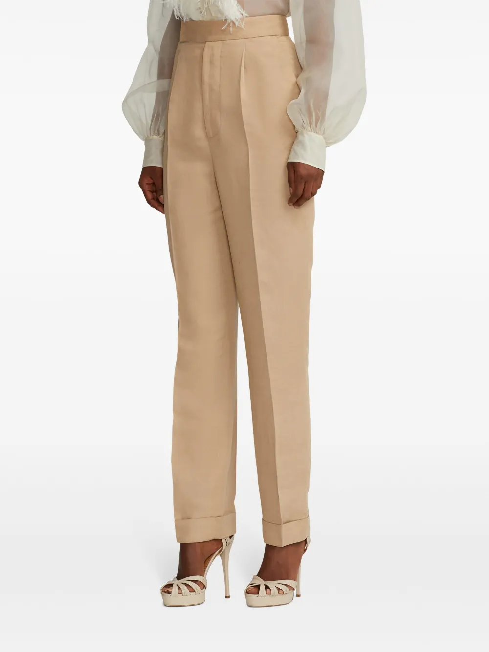 Polo Ralph Lauren Evanne Pleated Linen-blend Trousers In Neutrals