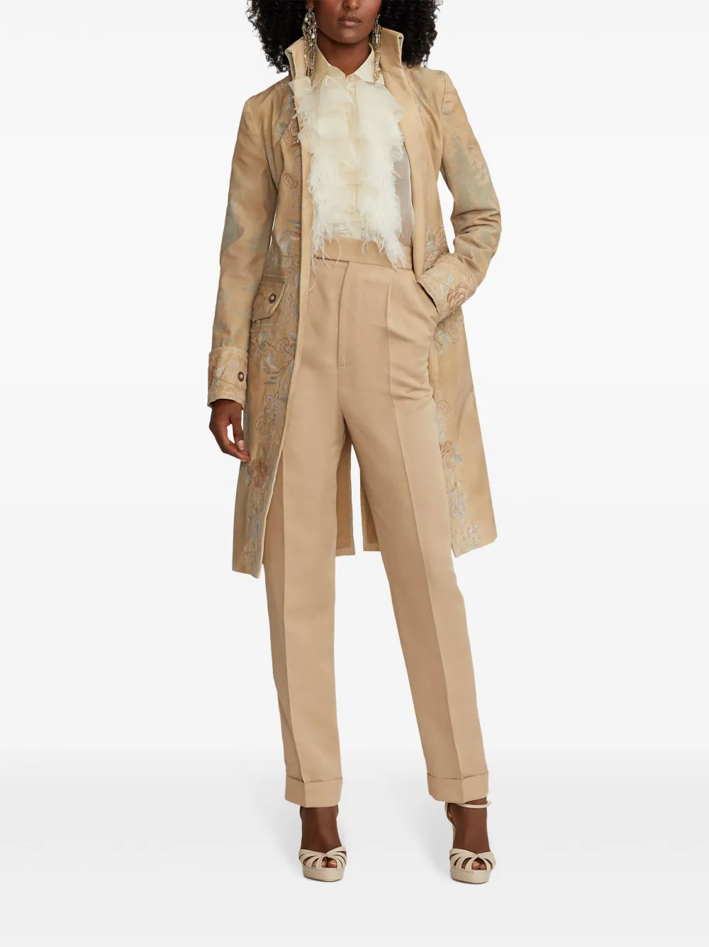 Ralph Lauren Collection Evanne geplooide broek van linnenblend - Beige