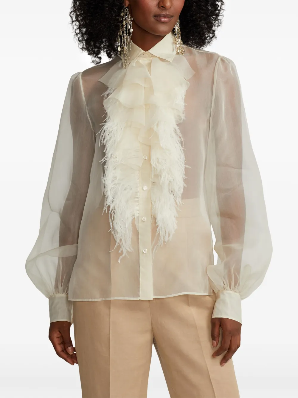 Ralph Lauren Collection Organza blouse met lange mouwen - Beige