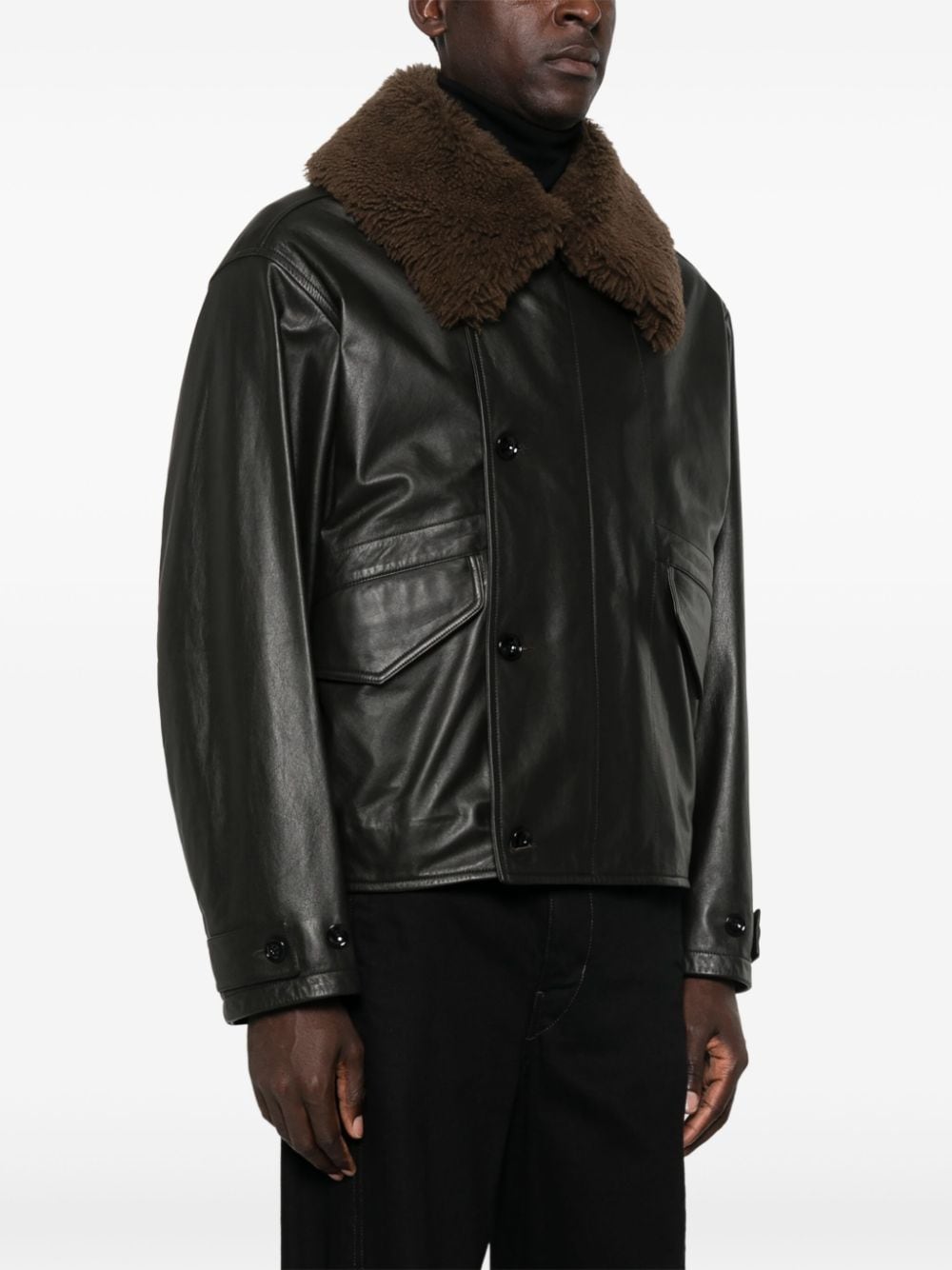 Shop Lemaire Leather Padded Jacket In Brown